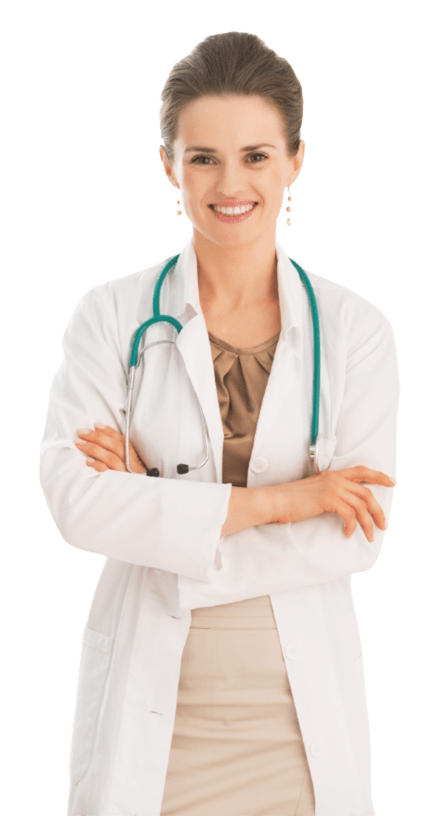 Mujer Medico cruzada de manos